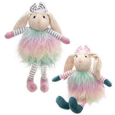 Fuzzy Sitting Rainbow Bunny 2/Set - The Fox Decor